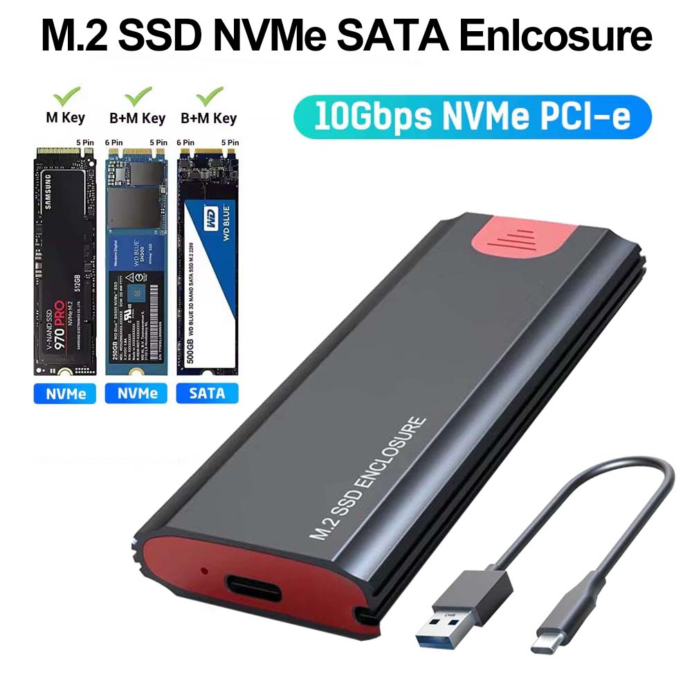 M2 NVMe SSD Enclosure 10Gbps PCIe SSD Case Portable Box USB C 3.1 Gen2 SSD External Adapter Aluminum Heat Sink M.2 Hard Disk Box