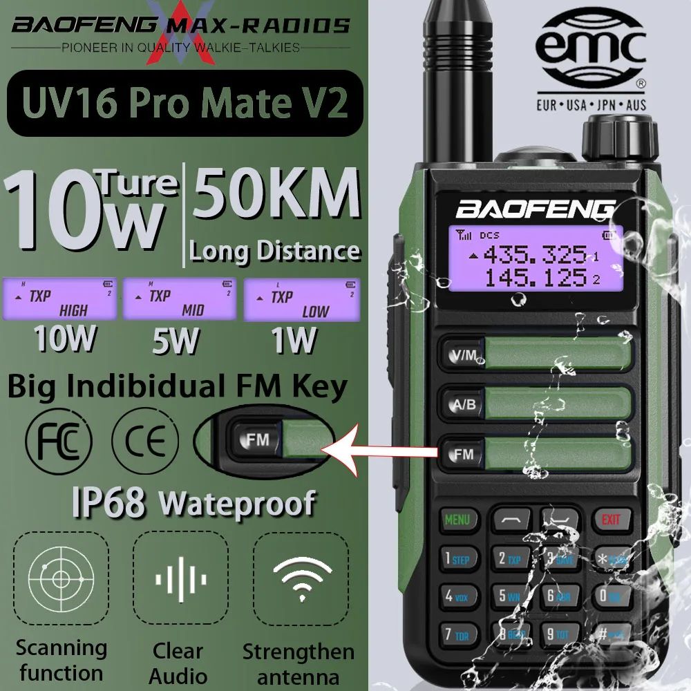 

2023 BaoFeng UV-16 Pro Mate V2 Maximize 10w Walkie Talkie Long Range Waterproof UV16 Pro V2 Two Way Radio Upgraded UV5R Max V2