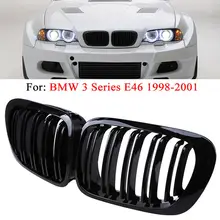 

2Pcs Glossy Black Front Hood Kidney Grille Grill ABS Dual Line Compatible For 98-01 BMW E46 M3 Cabrio M3 Coupe Car Accessories