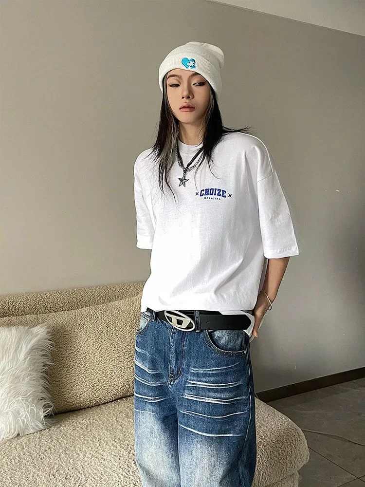 HOUZHOU Oversized Graphic Cotton T-shirts Women Harajuku Hip