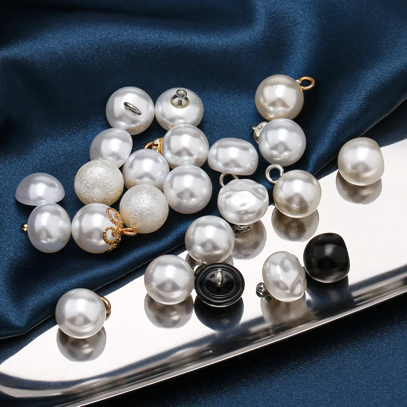 White Pearl Buttons Sewing  Black Round Bead Pearl Buttons - 50pcs/set  White Black - Aliexpress