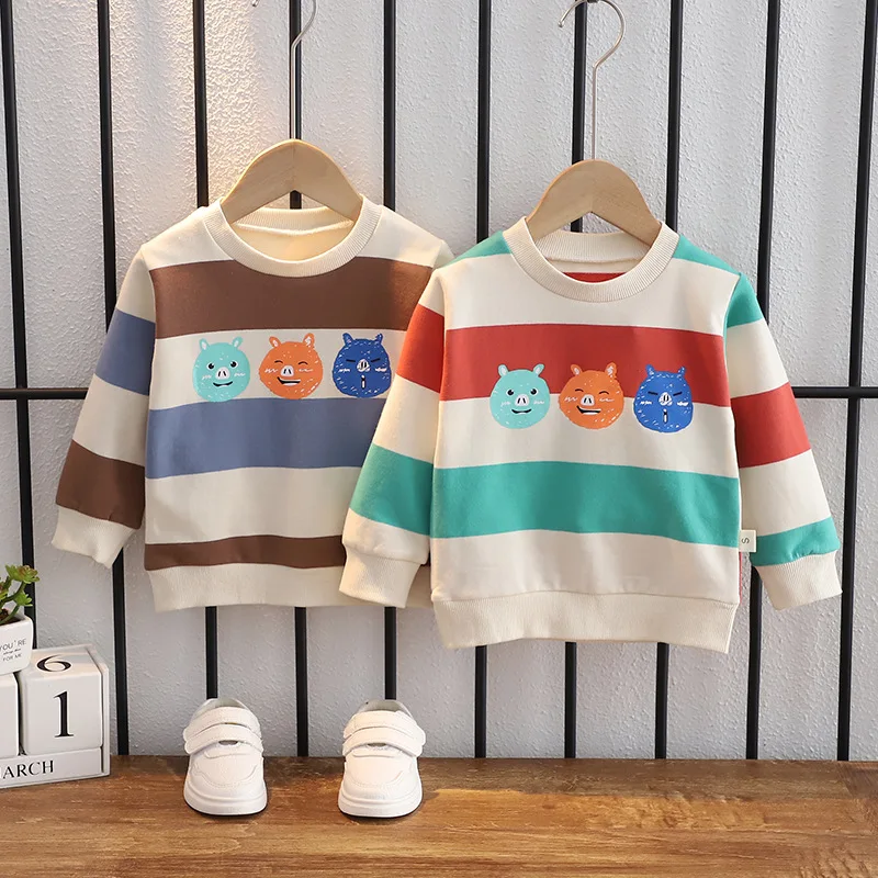 Baby children's suit autumn new cartoon hanging bag round neck T-shirt soft denim three-piece boys' and girls' leisure suit newborn baby clothing set