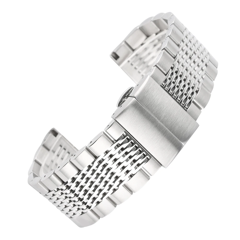 

Silver Stainless Steel Watch Band Push Button Hidden Clasp Wristband Replacement Strap fit for Lug Width 18/20/22/24 mm