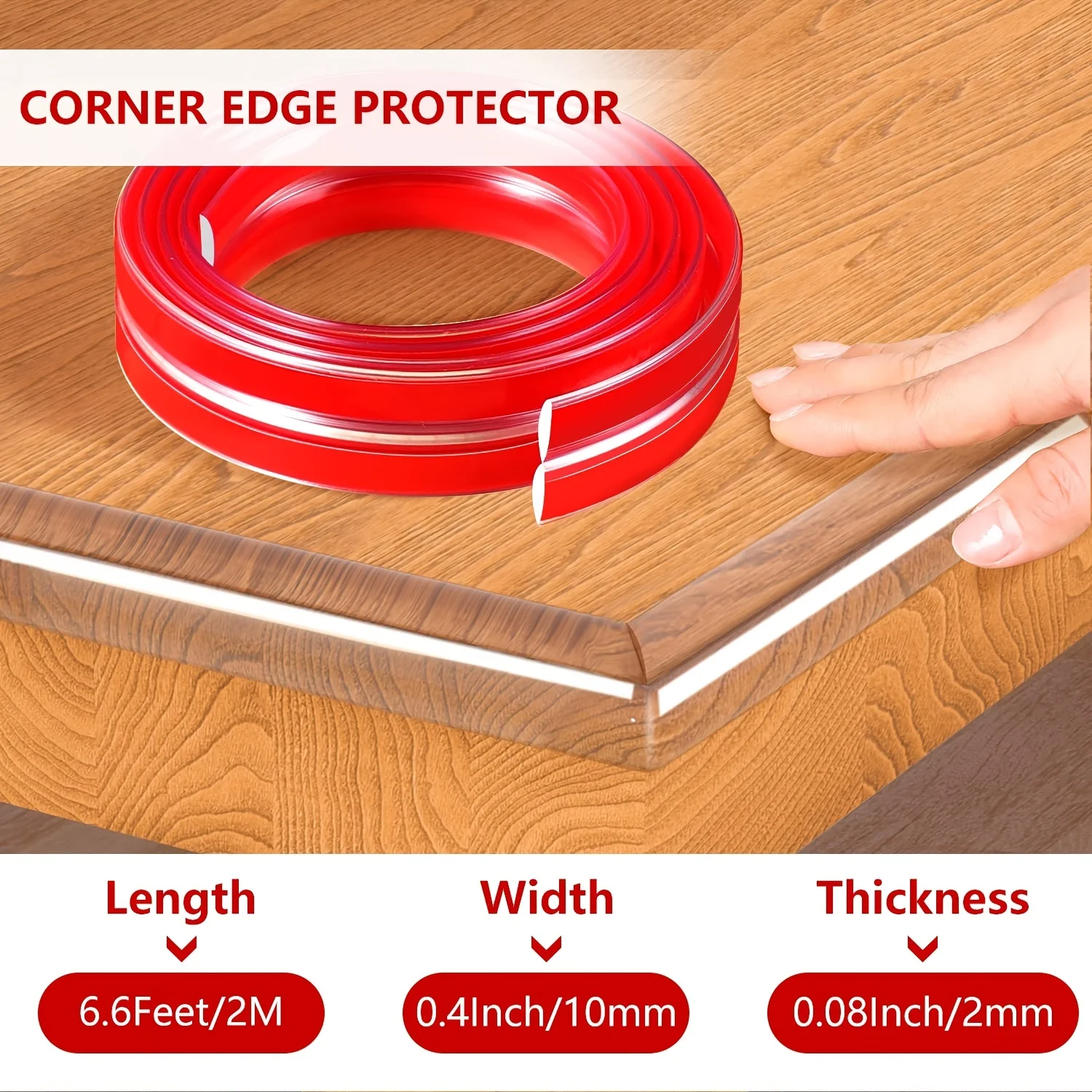 6.6ft Edge Protection Strips Thickened Silicone Soft Corner Protector Strips with Pre-bonded Strong Adhesive for Corner for Cabinets Tables and Drawers