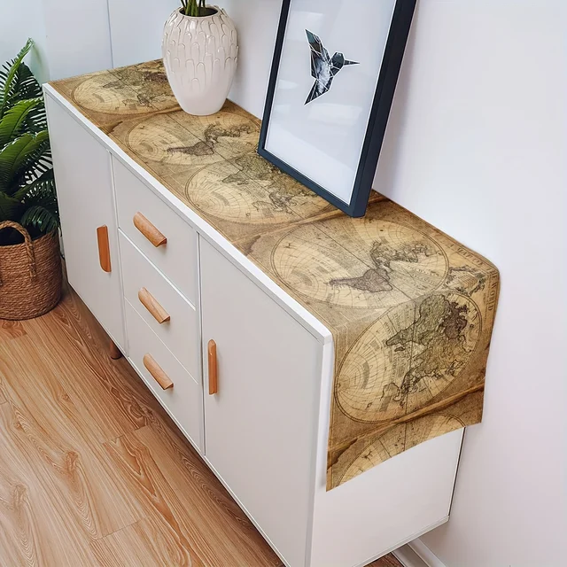 Retro Nautical Map of World Linen Table Runners - 3 SIZES! - Image 3