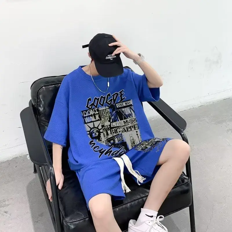 Men's and Women's Fashion Comfortable Suit Set with Handsome Summer Short-sleeved Shorts Two-piece Fashionable Set