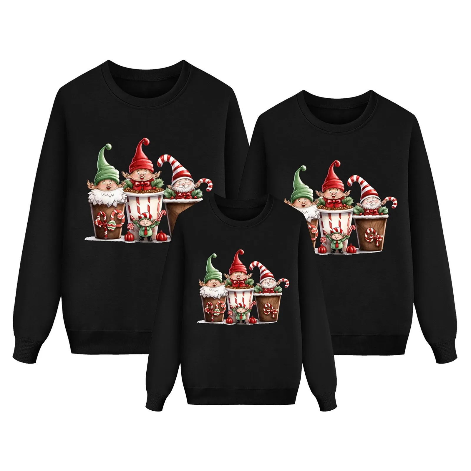 thumbnail image 5 of Suéter informal de manga larga con cuello redondo y aspecto familiar grueso con estampado navideño para toda la familia, 5 of 5