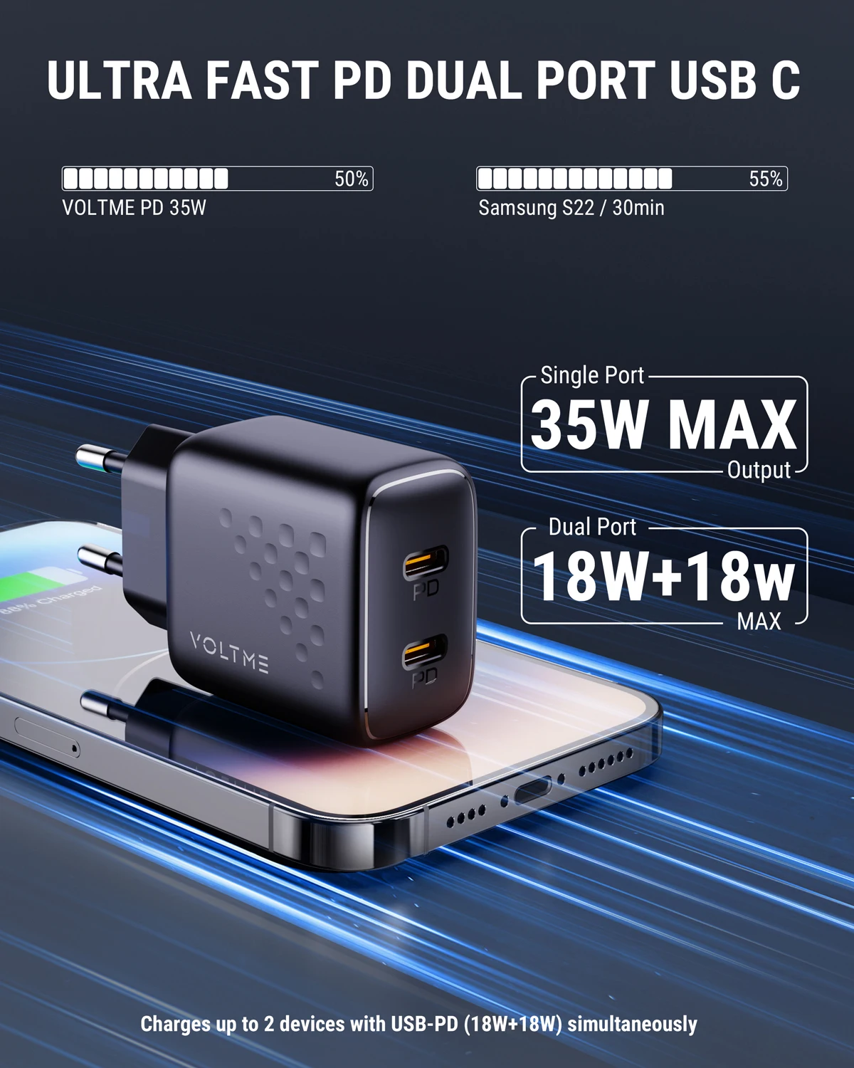 Carregador VOLTME Revo Series 35w com Power Delivery, Quick Charge