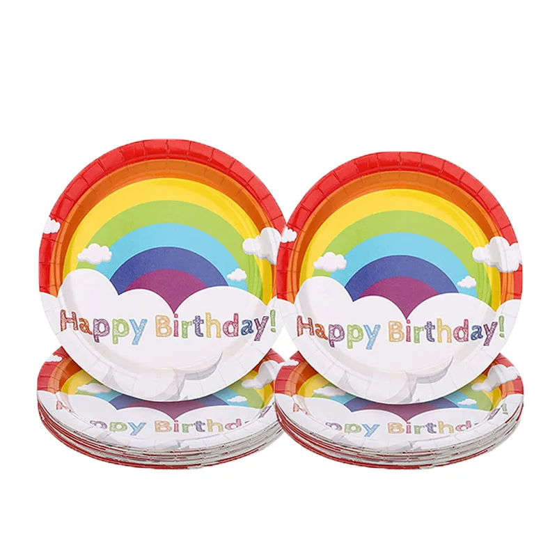 8Guests Rainbow Theme Disposable Tableware Rainbow Plates Napkins 1st Girls Babyshower Happy Unicorn Birthday Party Supplies images - 6