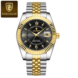 Luxury Men's Stainless Steel Quartz Sport Watch - Waterproof and Luminous with Date Display (910 Gold Black)