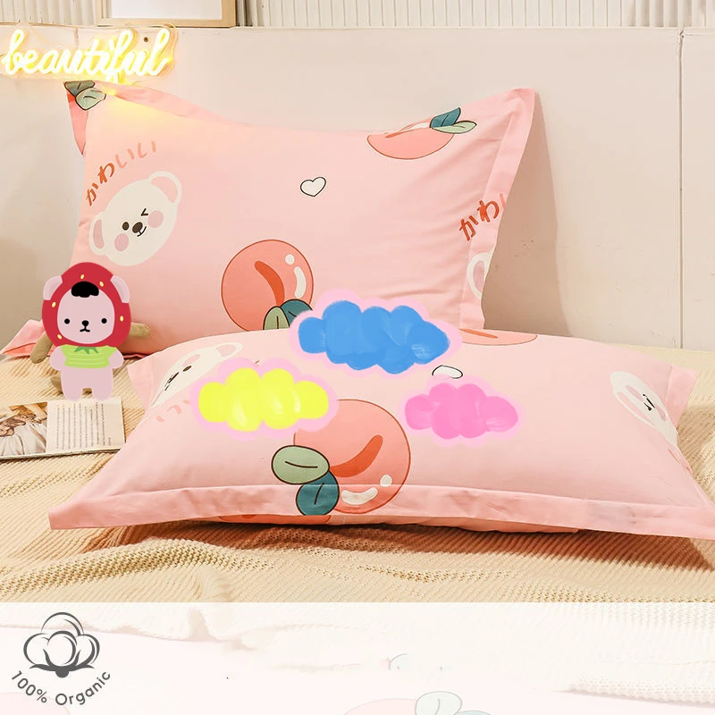 3 Sizes Pure Cotton Pillowcase Soft Breathable Home Bedding Pillowcase Children Cartoon Single Student Pillow Core Cover 1 Piece