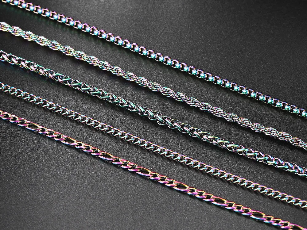 Regenbogen Kubanische Gliederkette Halskette für Frauen Hip Hop Punk Dicke Franco Seil Figaro Ketten Mann Geschenke 60 cm Halsband hals Schmuck C021 – Detail 3