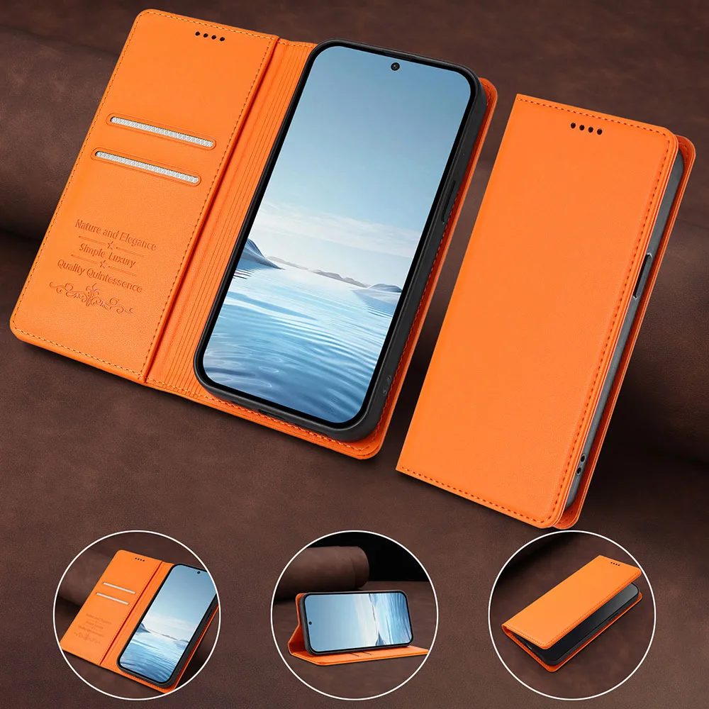 Premium Magnetic Leather Flip Wallet Case - Elegant Back Cover