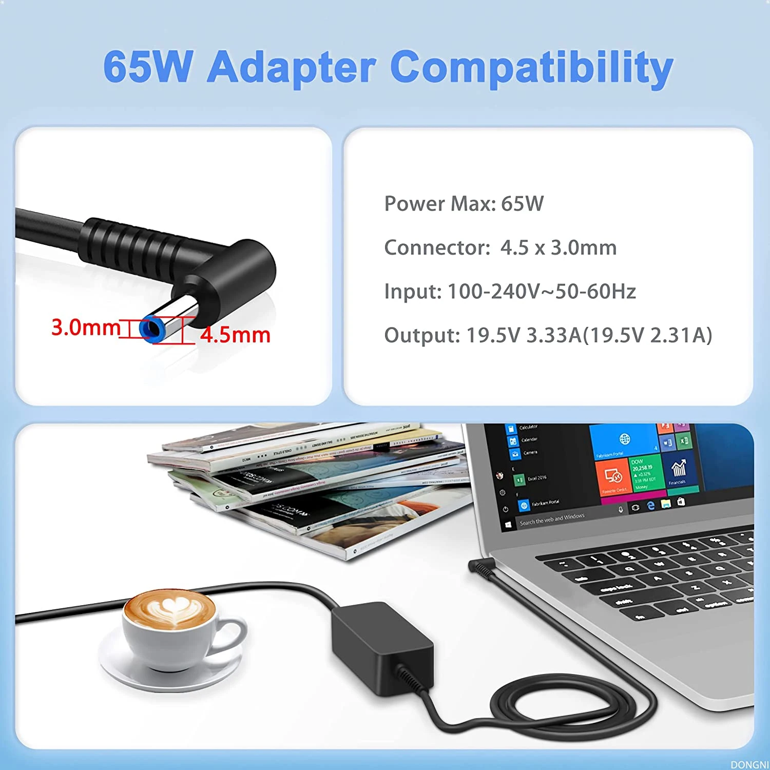 Cable adaptador USB-C a Smart Blue Tip para HP Laptop 19.5 V 45 W 65 W,  convertidor USB C hembra Cable adaptador de cargador de alimentación para  X360