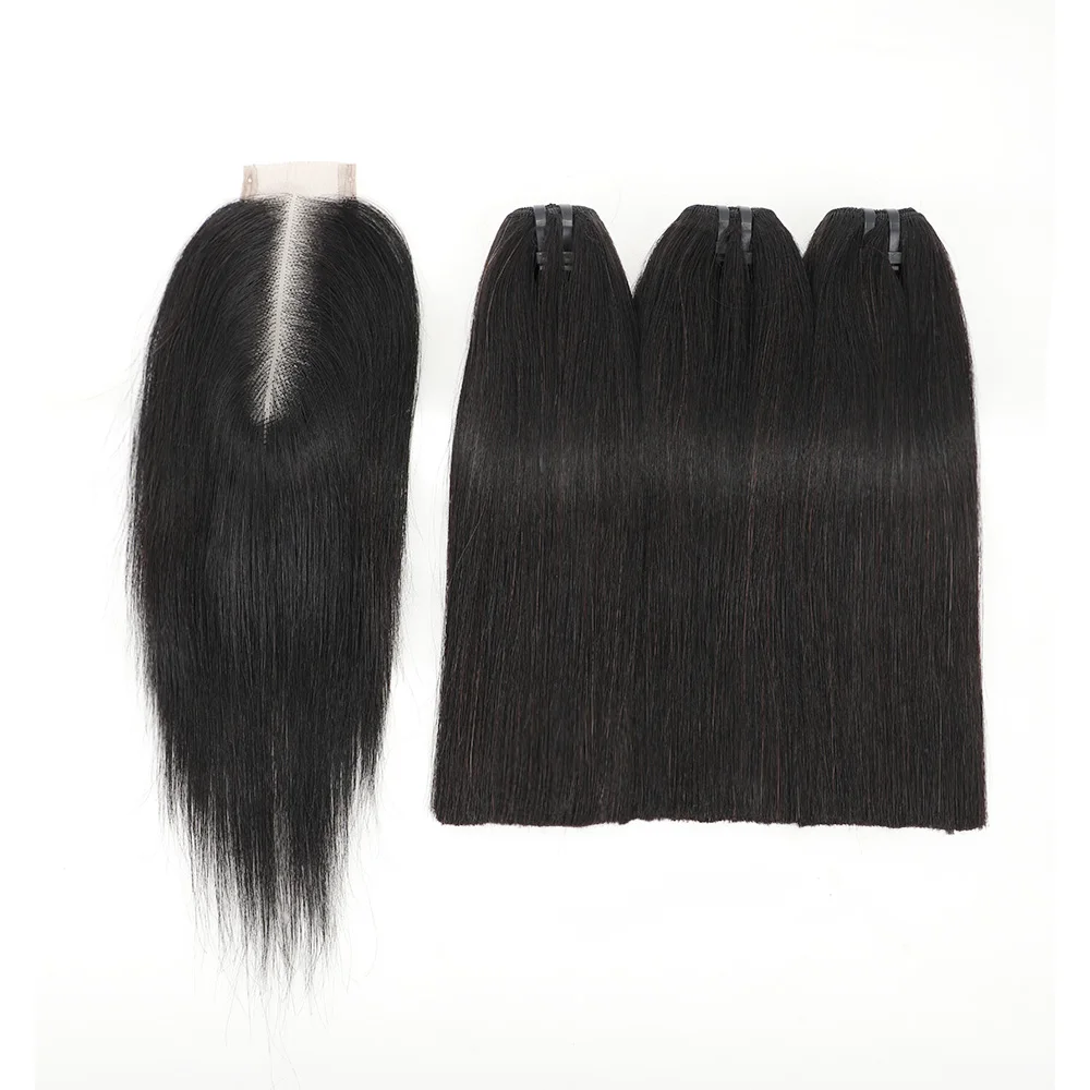 Brazilian Bone Straight Virgin Hair 24 Inch Human Hair 3 Bundles with Closure SDD Straight Raw Bundle 2x6 Lace Closure