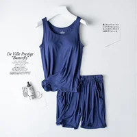 Summer new women's modal pajamas two-piece vest + shorts with chest pad lingerie seamless cup camisole homewear set pajama - Image 4