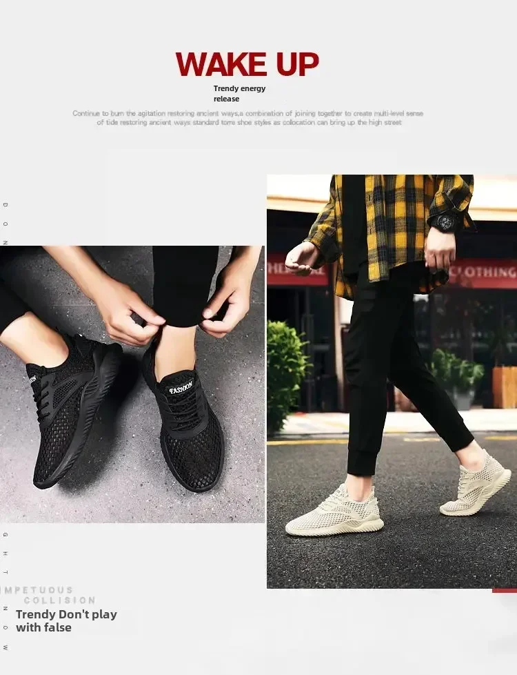Summer mesh men's shoes breathable thin hollow large mesh sports shoes casual sports