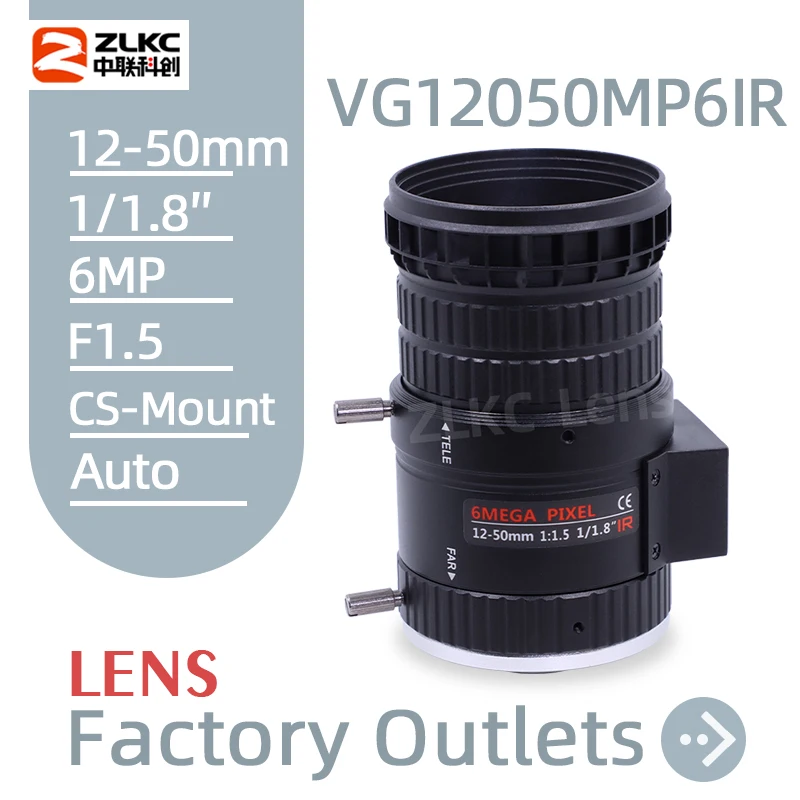 ZLKC 6MP 12-50mm Varifocal Lens F1.5 Auto Aperture 1/1.8Inch CS Mount  For Industrial Camera Iris Zoom And CCTV Machine Vision compact hd cctv lens 5 0mp c mount 6mm lens manual iris machine vision lens 1 1 8 f2 0 manual focus zoom its camera lens fa