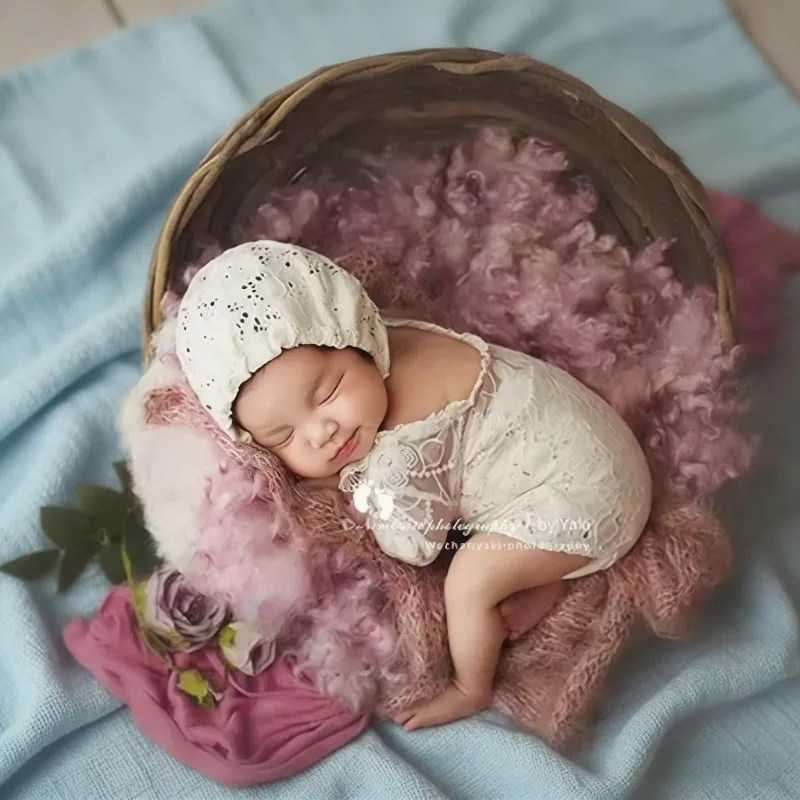 Newborn Photography Posing Props 1pc Rattan Woven Nest Basket Baby Changing Basket with Handles Practical Basin Frame Container