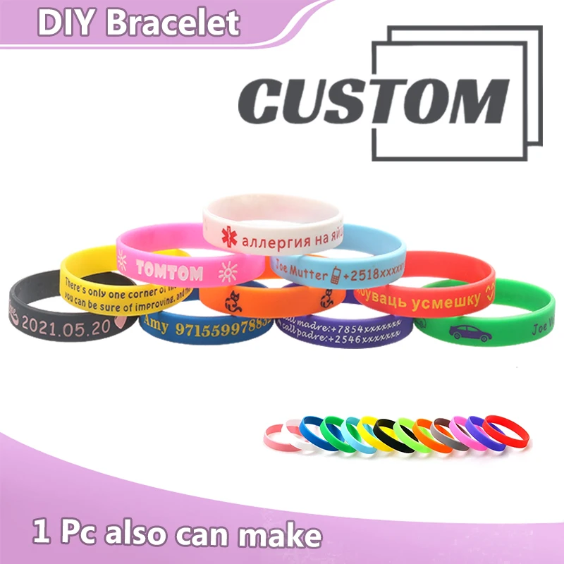 thumbnail image 1 of 1 pulsera de silicona personalizada grabada, pulsera de silicona personalizable con identificación SOS, brazalete personalizado para todos, incluso, 1 of 4