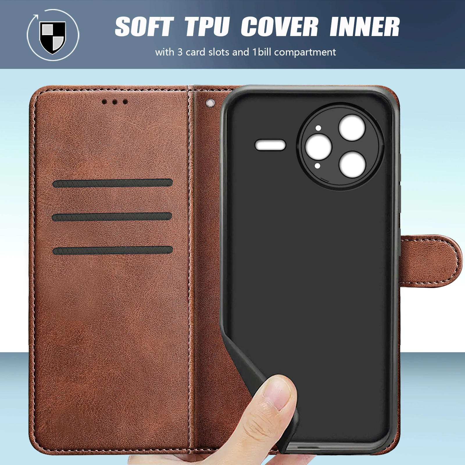 Luxury Wallet Case with Card Holder and Magnetic Flip Leather Stand
