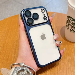 Premium Transparent Phone Case with Plating Frame and Anti - Fall Lens Protection for iPhone 17 Pro Max (Blue)