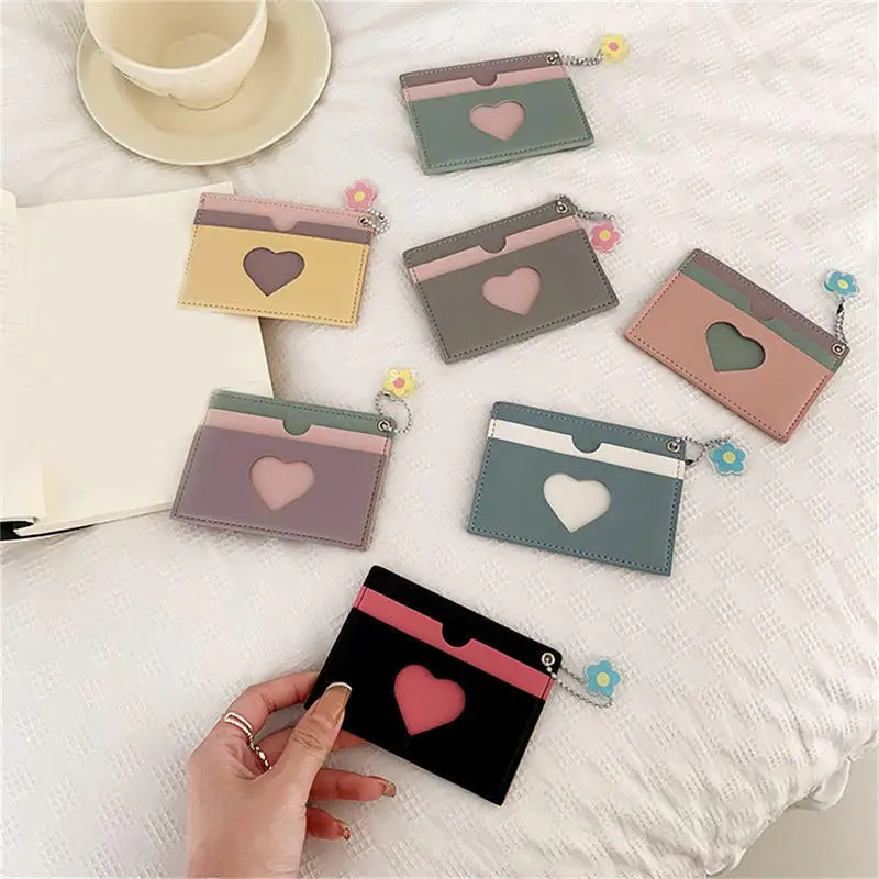 Ins Lovely Card Wallet PU Leather Luxury Cute Fashion Card Holder Girls Casual Heart Slim Woman Portable Cover Bag Gift