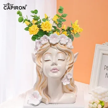 BoyouResin 엘프 정원 화분 및 화분 꽃병 장식, 야외 요정 카체포트 분재 인테리어 장식 화분