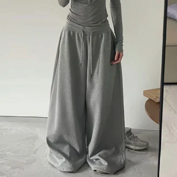 Elegant Women's Pants Fashion High Waist Drawstring Pockets Streetwear Loose Stretchy Legging Casual Joggers Wide Leg Trousers 1