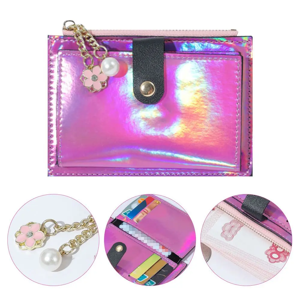 Women Fashion Short Wallet Purse Laser Colorful PU Leather Zero Purse Wallet Credit Card Holder Bags