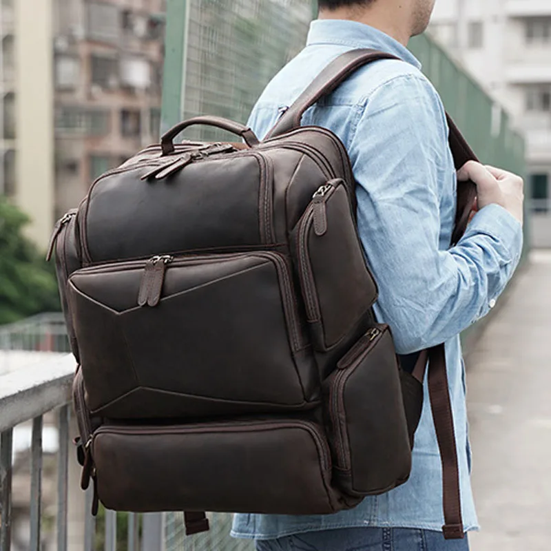 

AETOO New retro crazy horse leather 17 inch computer bag outdoor leather backpack travel head layer leather backpack men