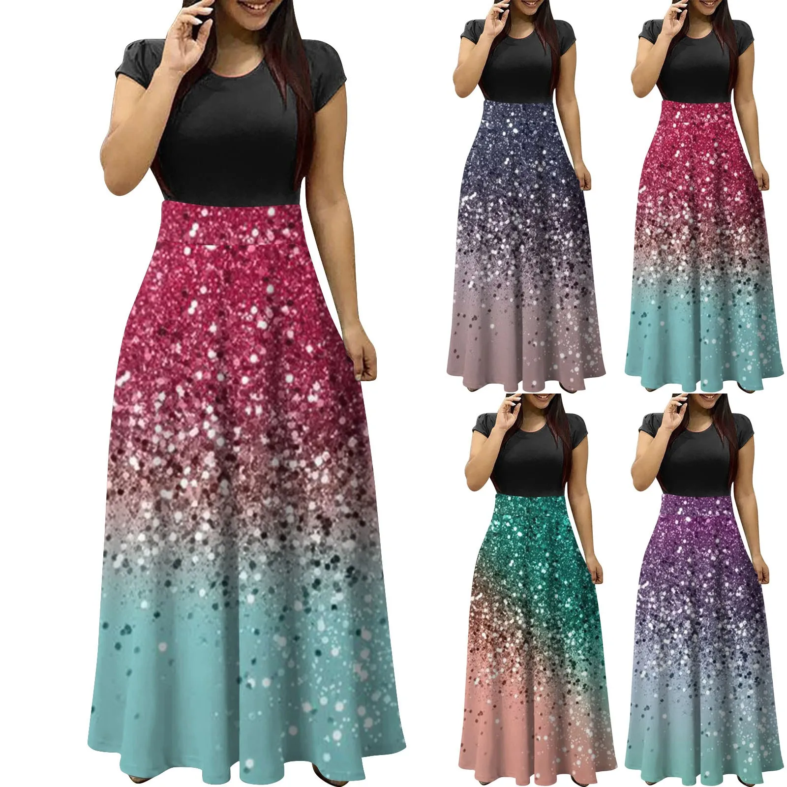

Summer Dresses For Women 2023 Fashion Casual Floral Print Round Neck Short-Sleeved Large Size Dresses Summer Dresses For Women
