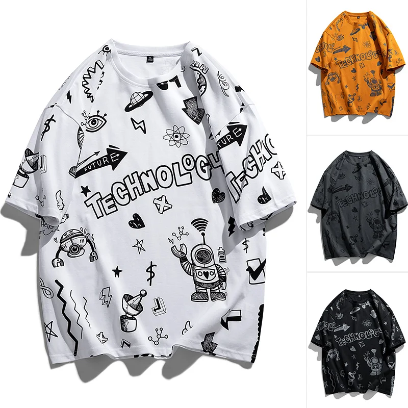 

Fashion Print T-Shirt Men Summer 100% Cotton O Neck Short Sleeve Male T Shirts Casual Loose Boys Tee Shirt Homme Clothing M-4XL