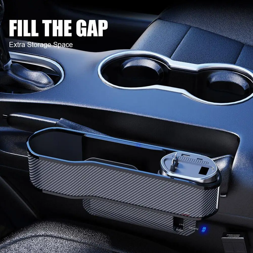 

Car Seat Filler Organizer With Cup Holder Front Side With Pocket Seat Charging,Type-C,Lightning Console B9A4