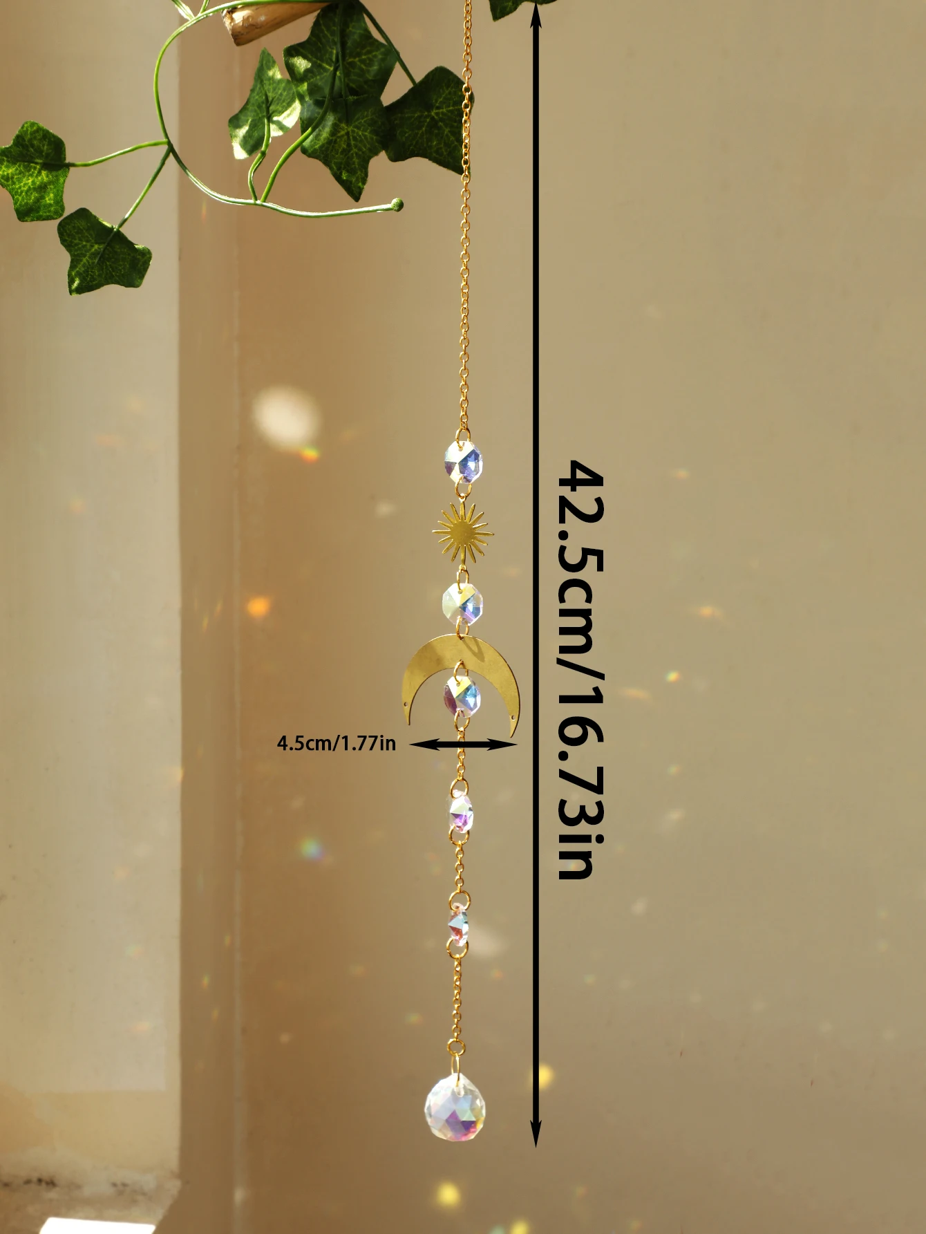 Sun Catcher Hanging Ornaments Boho Wind Chimes Handmade Crystal Sun Catchers with Gold Chain for Window Wall or Garden Decor