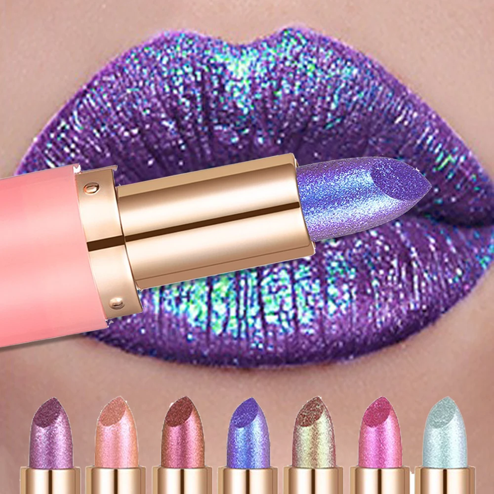 Lipstick Metallic Violet Chameleon Color Changing Matte Glitter Diamond Waterproof Pearl Shine Lip Gloss Sexy Makeup