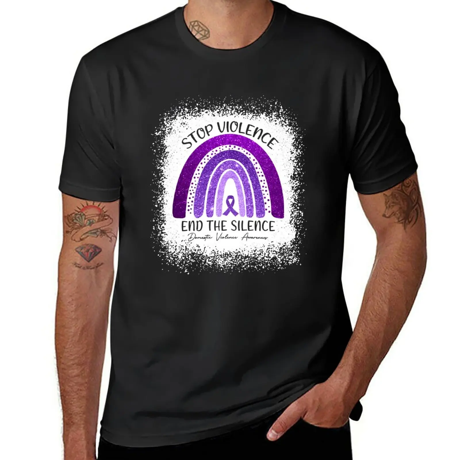 

Family Domestic Violence Awareness Purple Ribbon Rainbow T-Shirt boys whites boys animal print Short sleeve tee men
