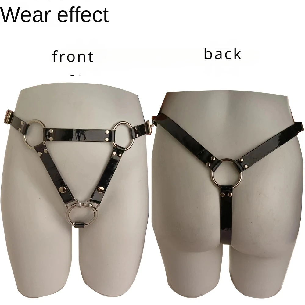 Penis Chastity Cage Male Chastity Lock Wearing Belt Pants Anti-Off Device PU Leather Auxiliary Adjustable Rope Cock Cage Accessories Adults Sex Toys