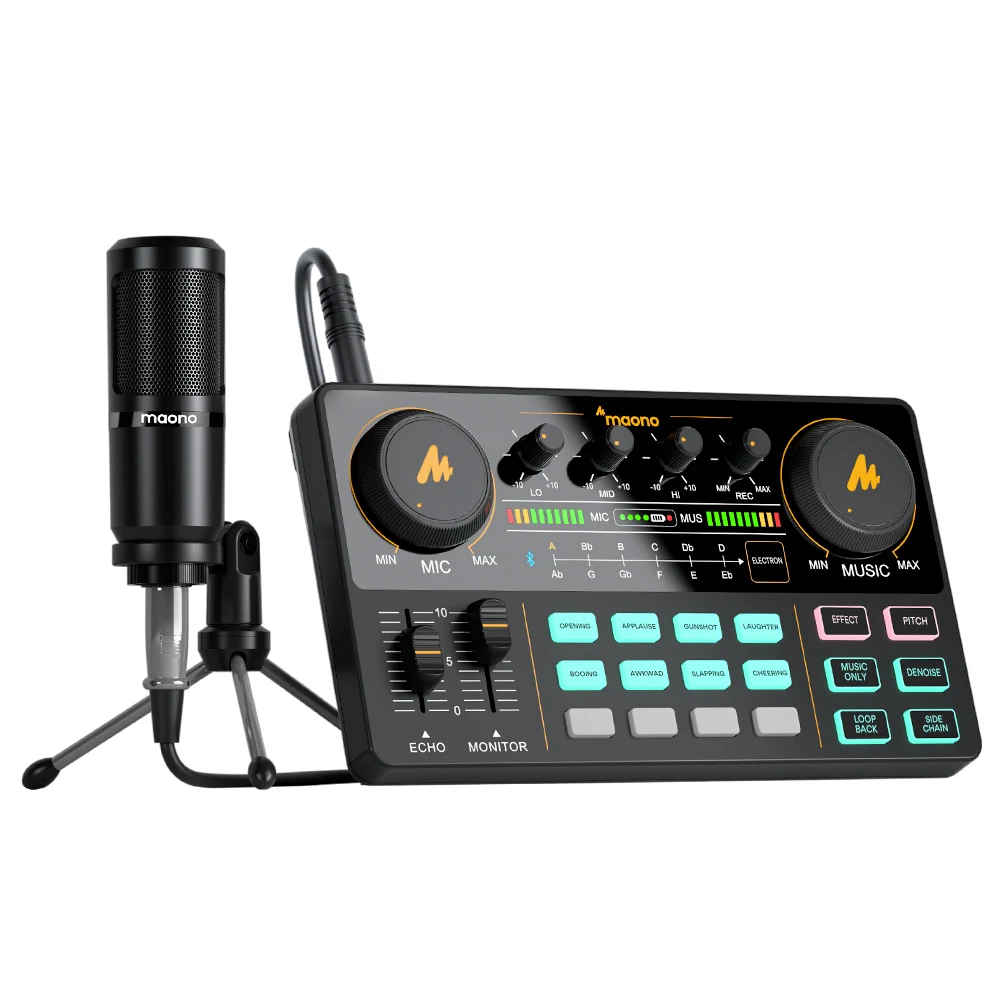 Interfaz de Audio MaonoCaster AM200-S1, Kit de Tarjeta de Sonido para Estudio de Podcast con Micrófono para Transmisión en Vivo, Grabación, YouTube, PC/Teléfono