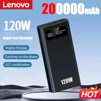 Power Bank Lenovo 200000mAh 120W Ricarica Super Veloce Batteria ad Alta Capacità con Display Digitale per iPhone Samsung Xiaomi