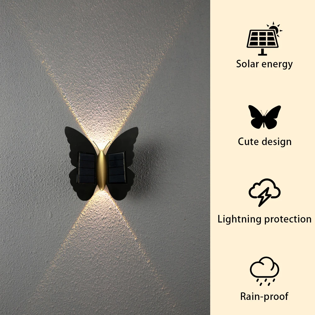 Butterfly Solar Wall Light Outdoor Wall Lantern Motion Sensor Decorative Porch Light IP65 Waterproof Auto On/Off for Fence Patio