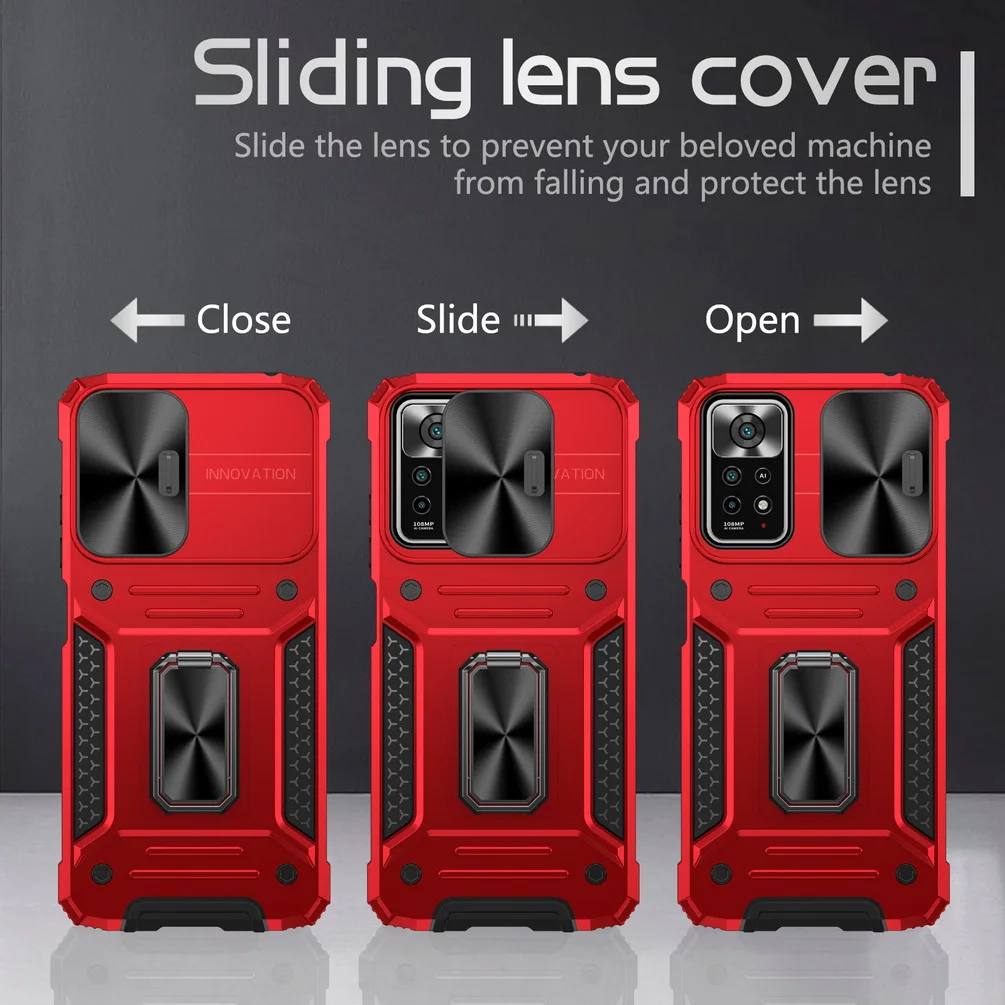 Removable Push-Pull Camera Protective Case For Xiaomi Redmi Note 12 11 11S POCO X5 Pro Metal Ring Buckle Holder Cover_voghion.com