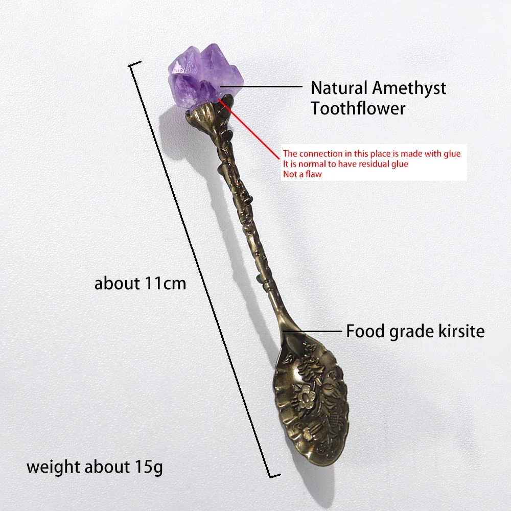 Natural Amethyst Cluster Teaspoon Energy Crystal Tooth Flower Gem Spoon Altar Witchcraft 6