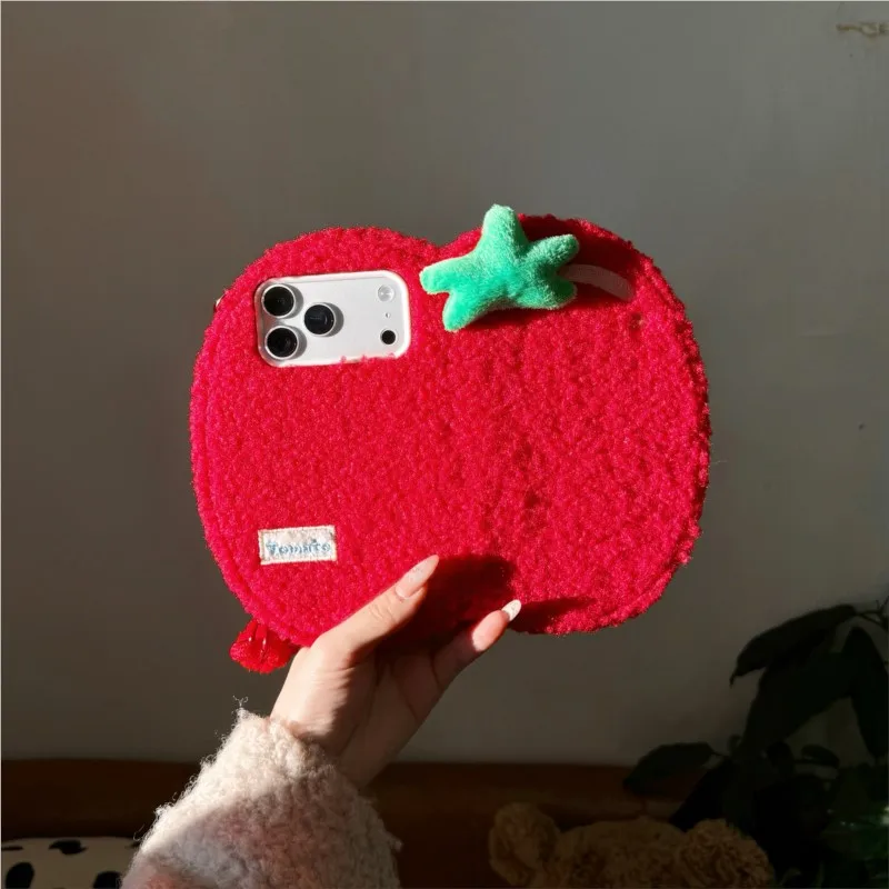Tomatoes Creative Flip Plush Phone Case with Built-in Mirror