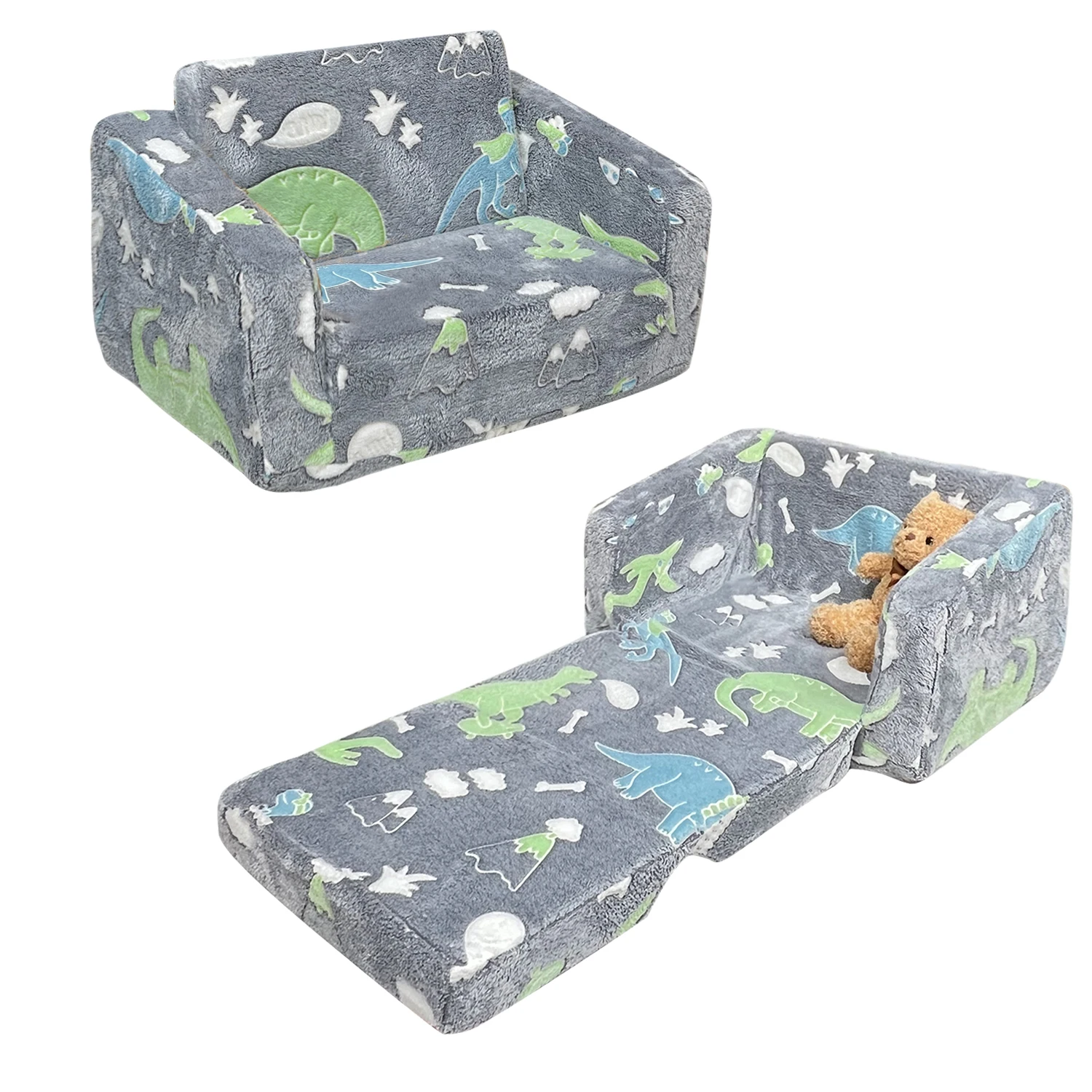 Kids Couch Fold Out, Flip Out Kids Sofa Chair, Foldable Toddler Couch for Girls Boys, Children Convertible Sofa for Playroom