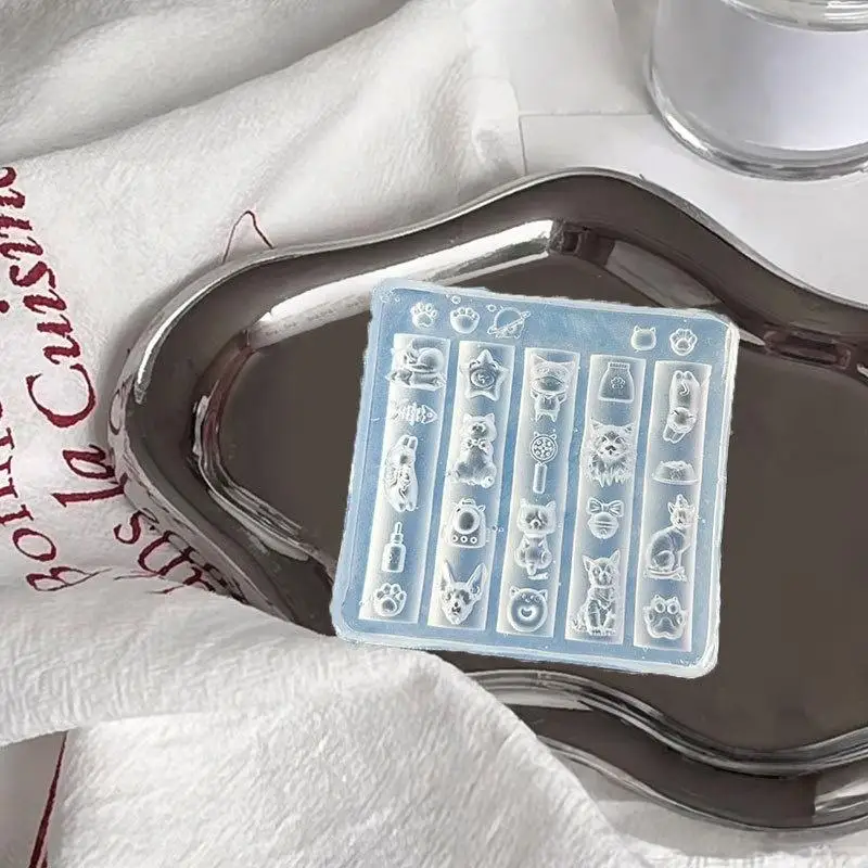 3D 귀여운 리본 & 고양이 동물 실리콘 네일 몰드 투명 조각 템플릿 매니큐어 디자인 DIY 데코레이션