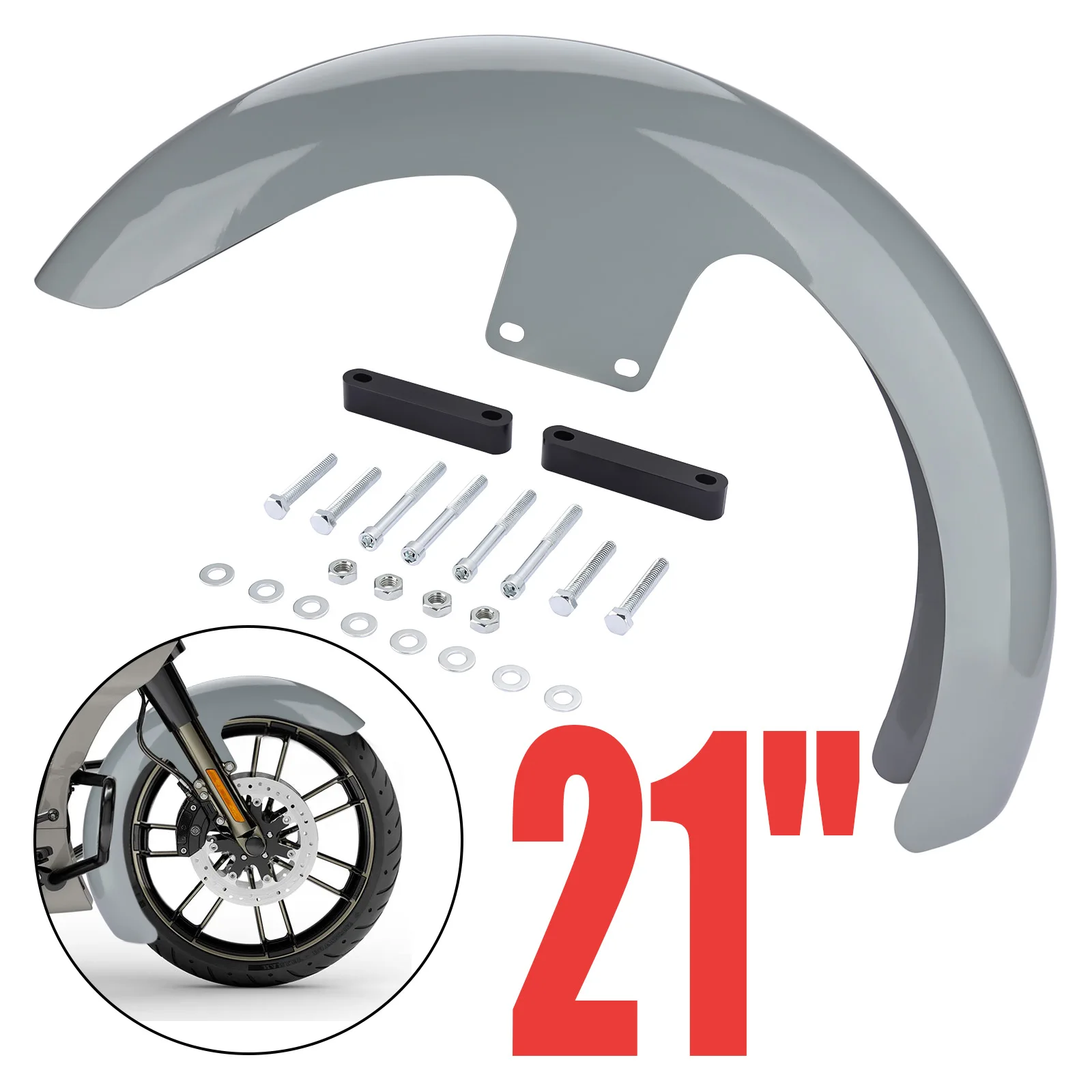 Parafango Anteriore Moto 21 "Per Modelli Harley Touring Road King Electra Street Glide Cvo Custom Bagger 2014-2021