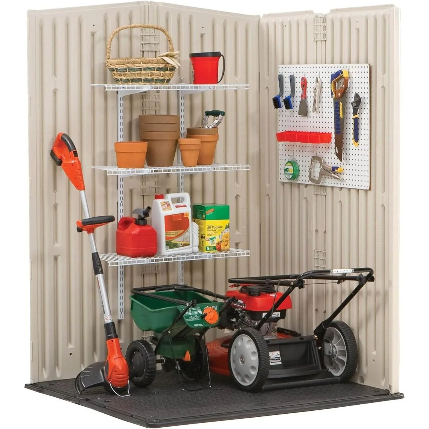 Rubbermaid Resin Weather Resistant Outdoor Storage Shed, 5 x 4 ft., Sandalwood/Onyx Roof, for Garden/Backyard/Home/Pool 3