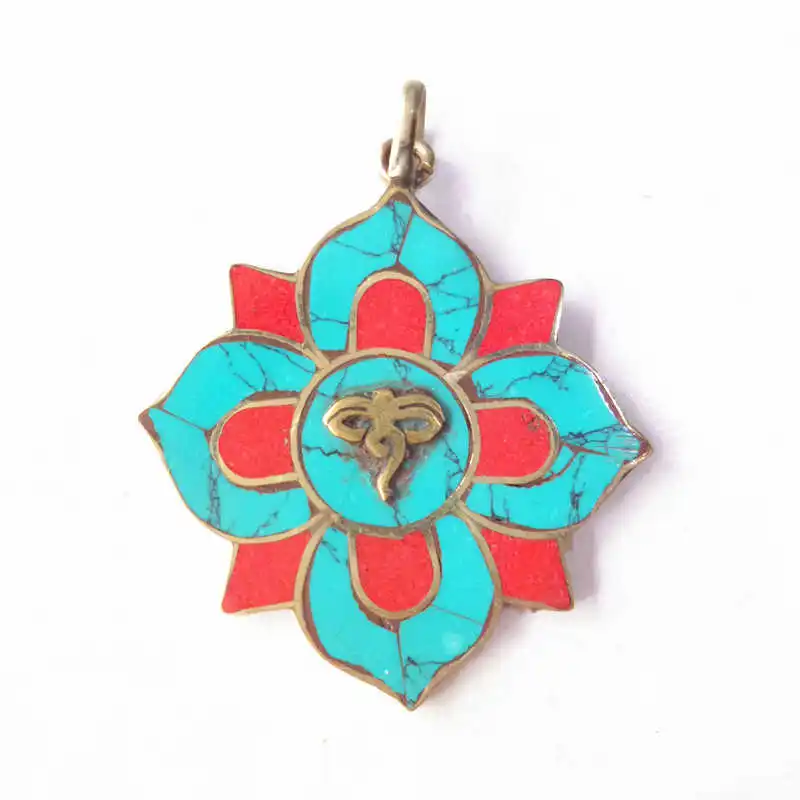 Tibetan Jewelry Nepal Brass flower Pendants Leaf Colver Amulet 3