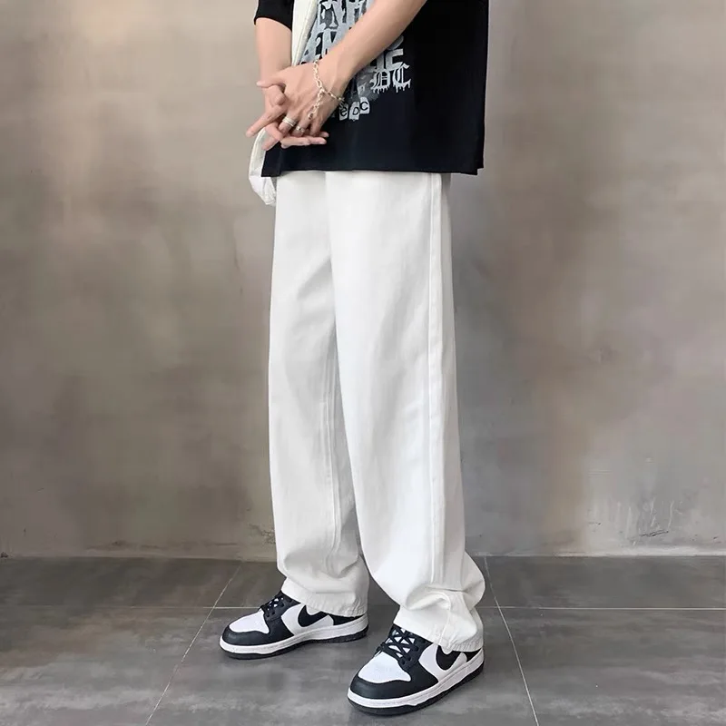White Jeans Men Fashion Casual Wide Leg Jeans Men Streetwear Loose Hip-hop Straight Denim Pants Mens jean Trousers M-3XL